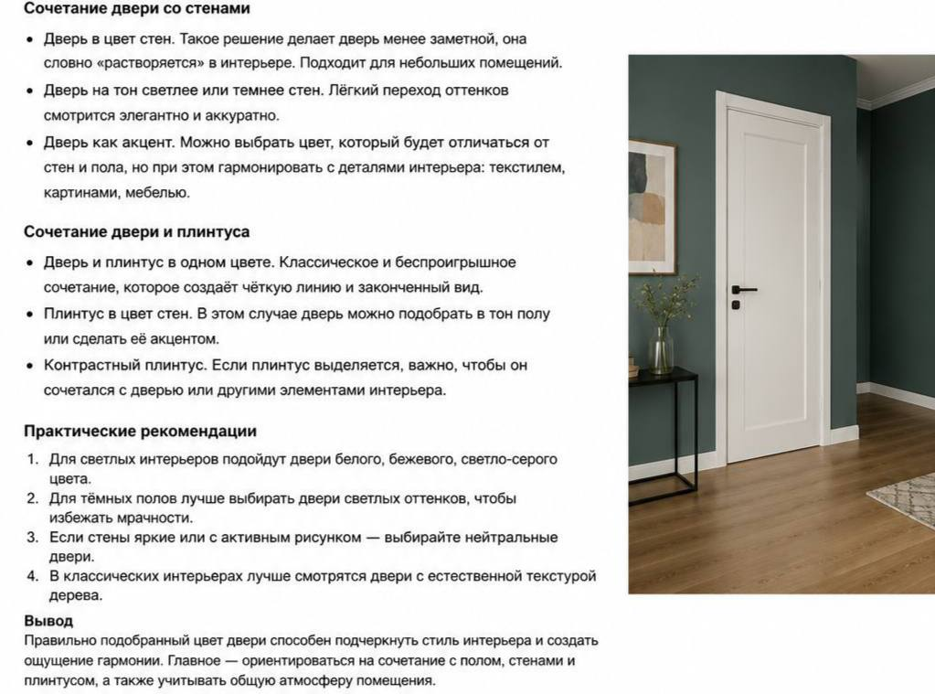 Примеры сочетания цвета двери со стенами в интерьере
